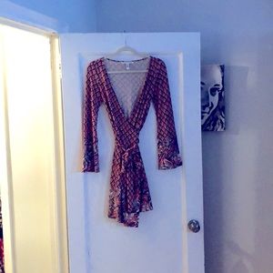 DVF wrap dress with bell sleeves.